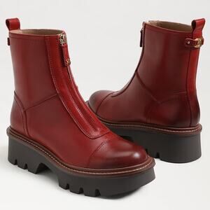 Sam Edelman Womens 8.5 Red Mahogany Leather Cooper Lug Sole Ankle Bootie BR29-15